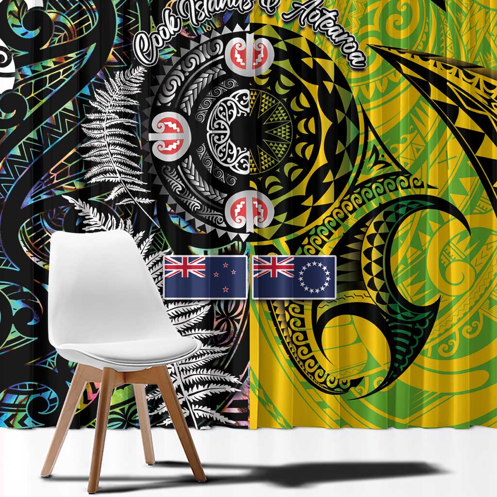 New Zealand and Cook Islands Together Window Curtain Tatau Art Tribal Pattern-Maori Tattoo with Fern and Paua Shell LT03 - Polynesian Pride