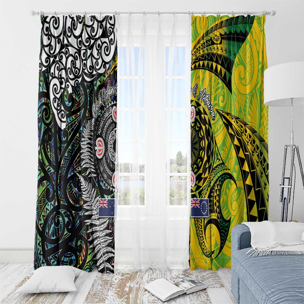 New Zealand and Cook Islands Together Window Curtain Tatau Art Tribal Pattern-Maori Tattoo with Fern and Paua Shell LT03 - Polynesian Pride