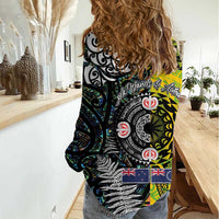 New Zealand and Cook Islands Together Women Casual Shirt Tatau Art Tribal Pattern-Maori Tattoo with Fern and Paua Shell LT03 - Polynesian Pride