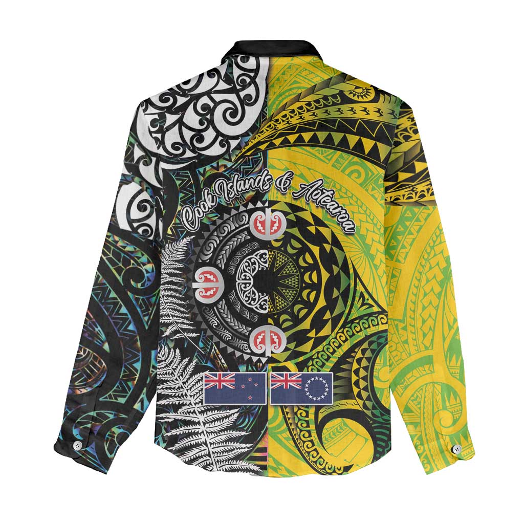 New Zealand and Cook Islands Together Women Casual Shirt Tatau Art Tribal Pattern-Maori Tattoo with Fern and Paua Shell LT03 - Polynesian Pride