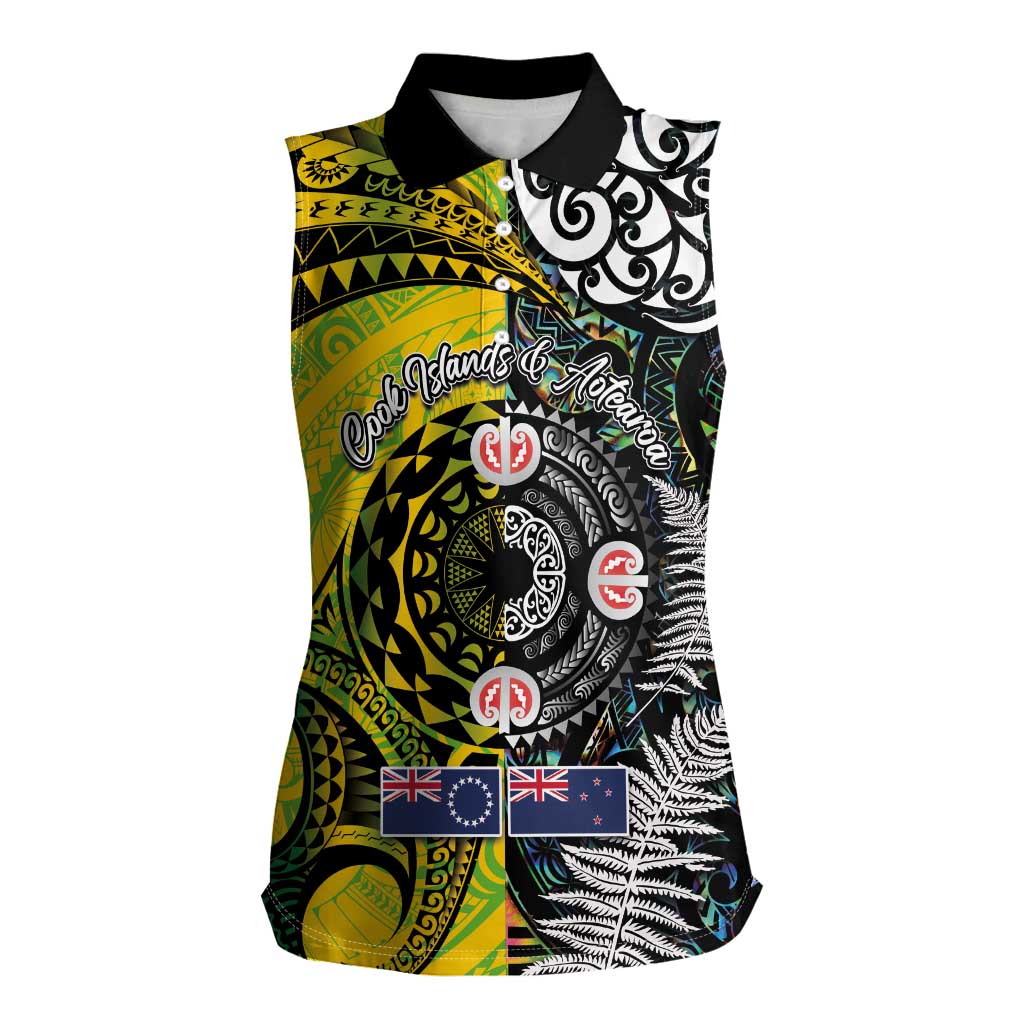 New Zealand and Cook Islands Together Women Sleeveless Polo Shirt Tatau Art Tribal Pattern-Maori Tattoo with Fern and Paua Shell