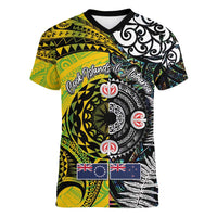 New Zealand and Cook Islands Together Women V-Neck T-Shirt Tatau Art Tribal Pattern-Maori Tattoo with Fern and Paua Shell LT03 Female Art - Polynesian Pride