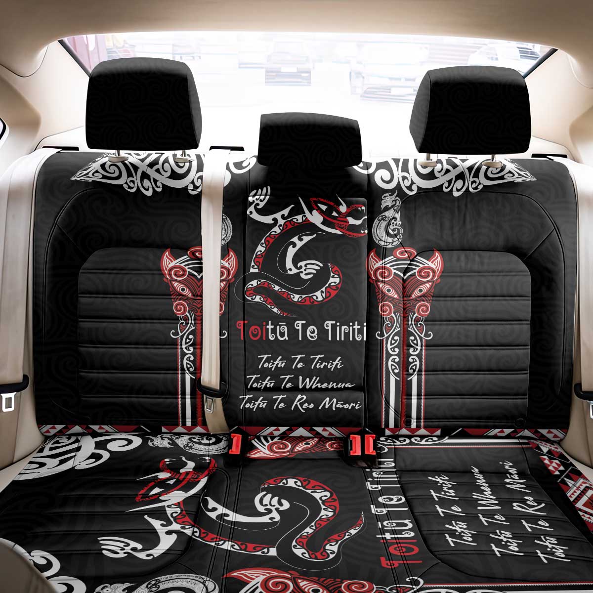 Aotearoa Toitu Te Tiriti-Maori Taniwha Back Car Seat Cover Toitu Te Whenua Toitu Te Reo Maori LT03 - Polynesian Pride