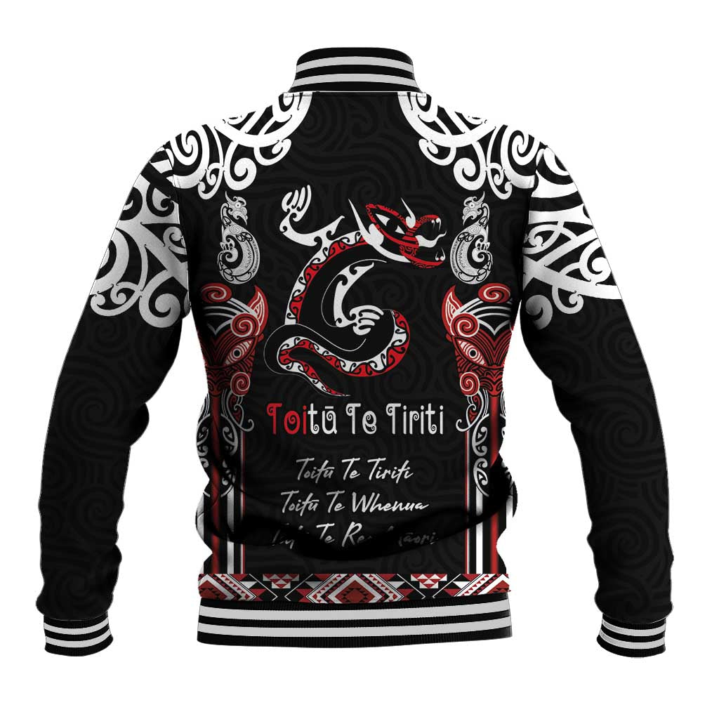 Aotearoa Toitu Te Tiriti-Maori Taniwha Baseball Jacket Toitu Te Whenua Toitu Te Reo Maori