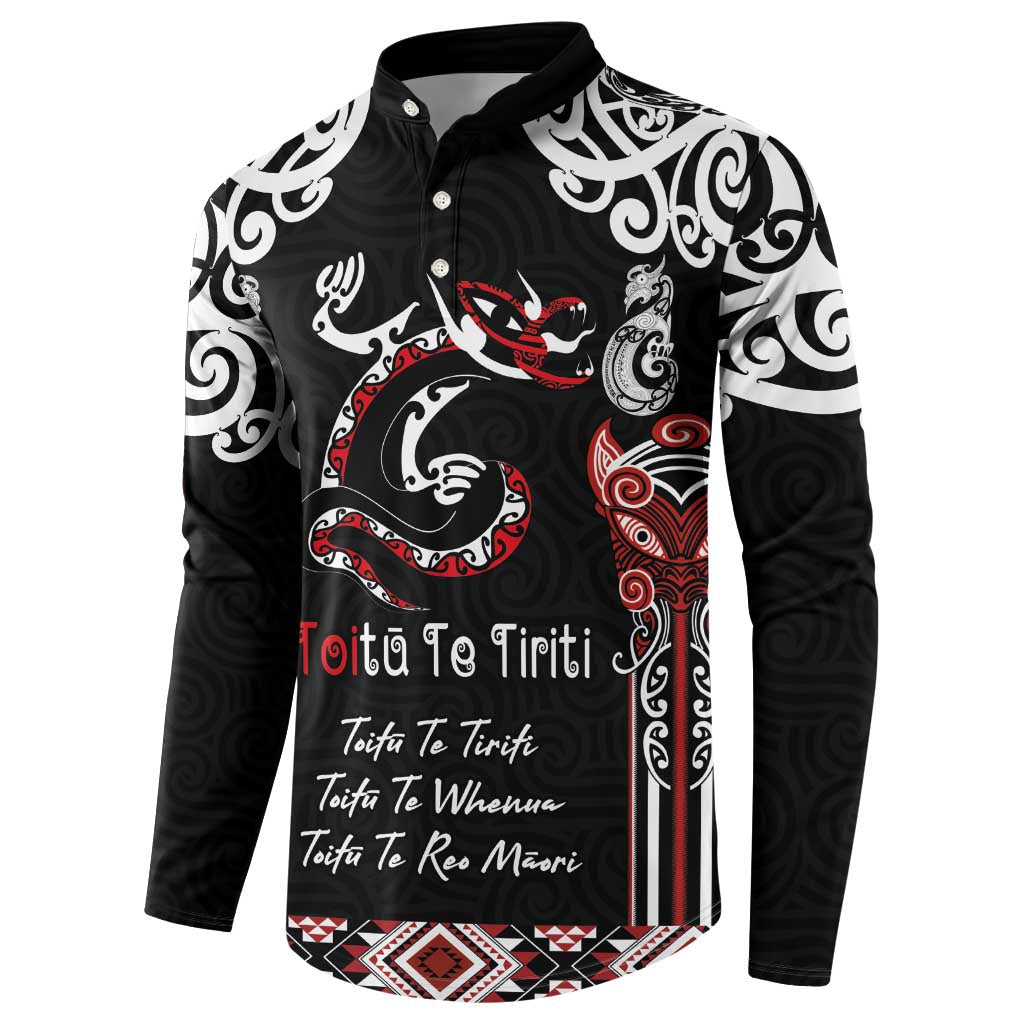 Aotearoa Toitu Te Tiriti-Maori Taniwha Button Sweatshirt Toitu Te Whenua Toitu Te Reo Maori