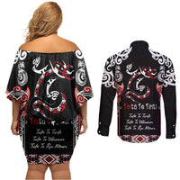 Aotearoa Toitu Te Tiriti-Maori Taniwha Couples Matching Off Shoulder Short Dress and Long Sleeve Button Shirt Toitu Te Whenua Toitu Te Reo Maori LT03 - Polynesian Pride