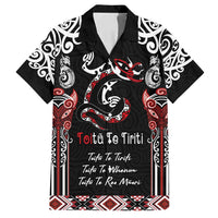 Aotearoa Toitu Te Tiriti-Maori Taniwha Family Matching Long Sleeve Bodycon Dress and Hawaiian Shirt Toitu Te Whenua Toitu Te Reo Maori LT03 Dad's Shirt - Short Sleeve Black - Polynesian Pride