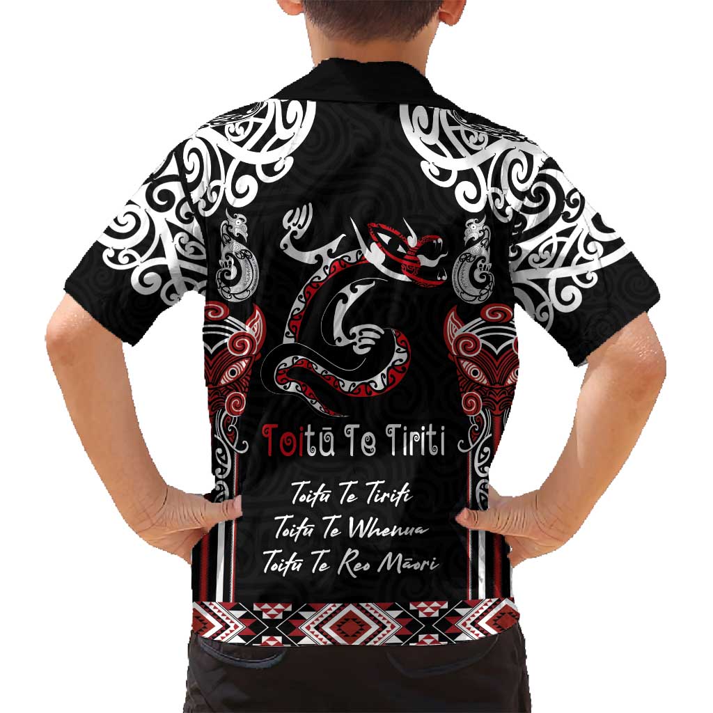 Aotearoa Toitu Te Tiriti-Maori Taniwha Family Matching Puletasi and Hawaiian Shirt Toitu Te Whenua Toitu Te Reo Maori LT03 - Polynesian Pride