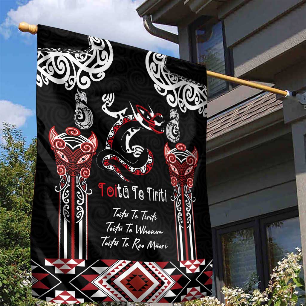 Aotearoa Toitu Te Tiriti-Maori Taniwha Garden Flag Toitu Te Whenua Toitu Te Reo Maori LT03 - Polynesian Pride