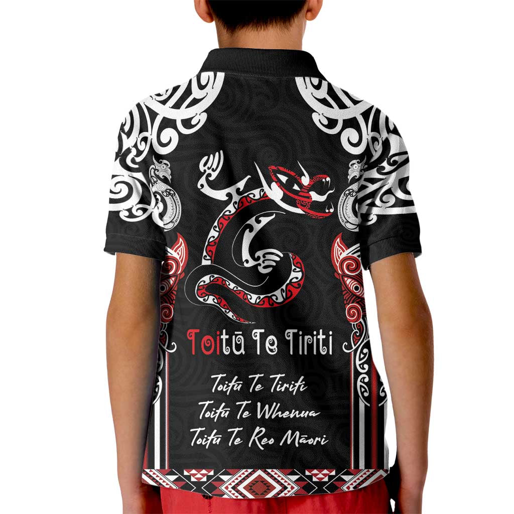 Aotearoa Toitu Te Tiriti-Maori Taniwha Kid Polo Shirt Toitu Te Whenua Toitu Te Reo Maori