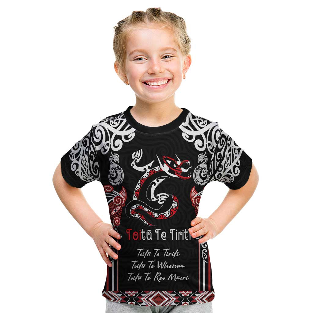 Aotearoa Toitu Te Tiriti-Maori Taniwha Kid T Shirt Toitu Te Whenua Toitu Te Reo Maori