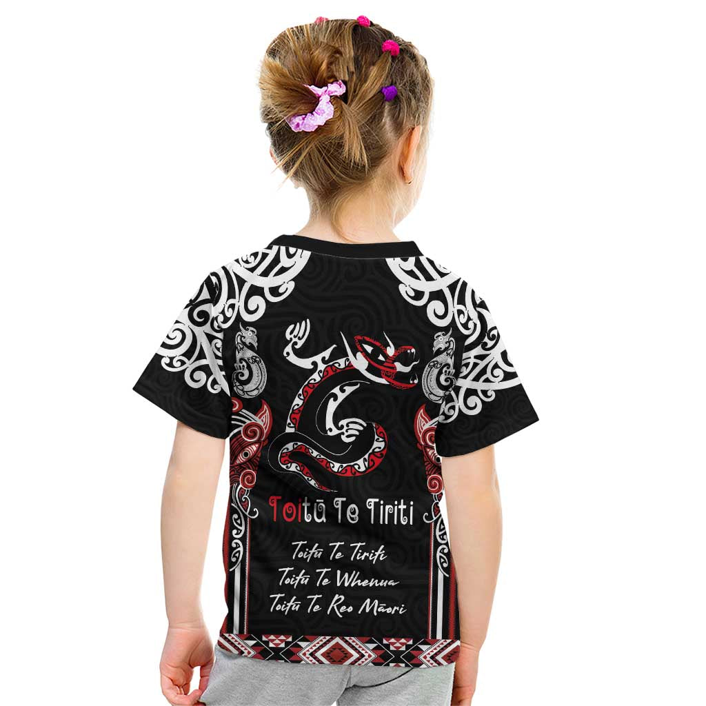 Aotearoa Toitu Te Tiriti-Maori Taniwha Kid T Shirt Toitu Te Whenua Toitu Te Reo Maori