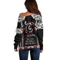Aotearoa Toitu Te Tiriti-Maori Taniwha Off Shoulder Sweater Toitu Te Whenua Toitu Te Reo Maori LT03 - Polynesian Pride