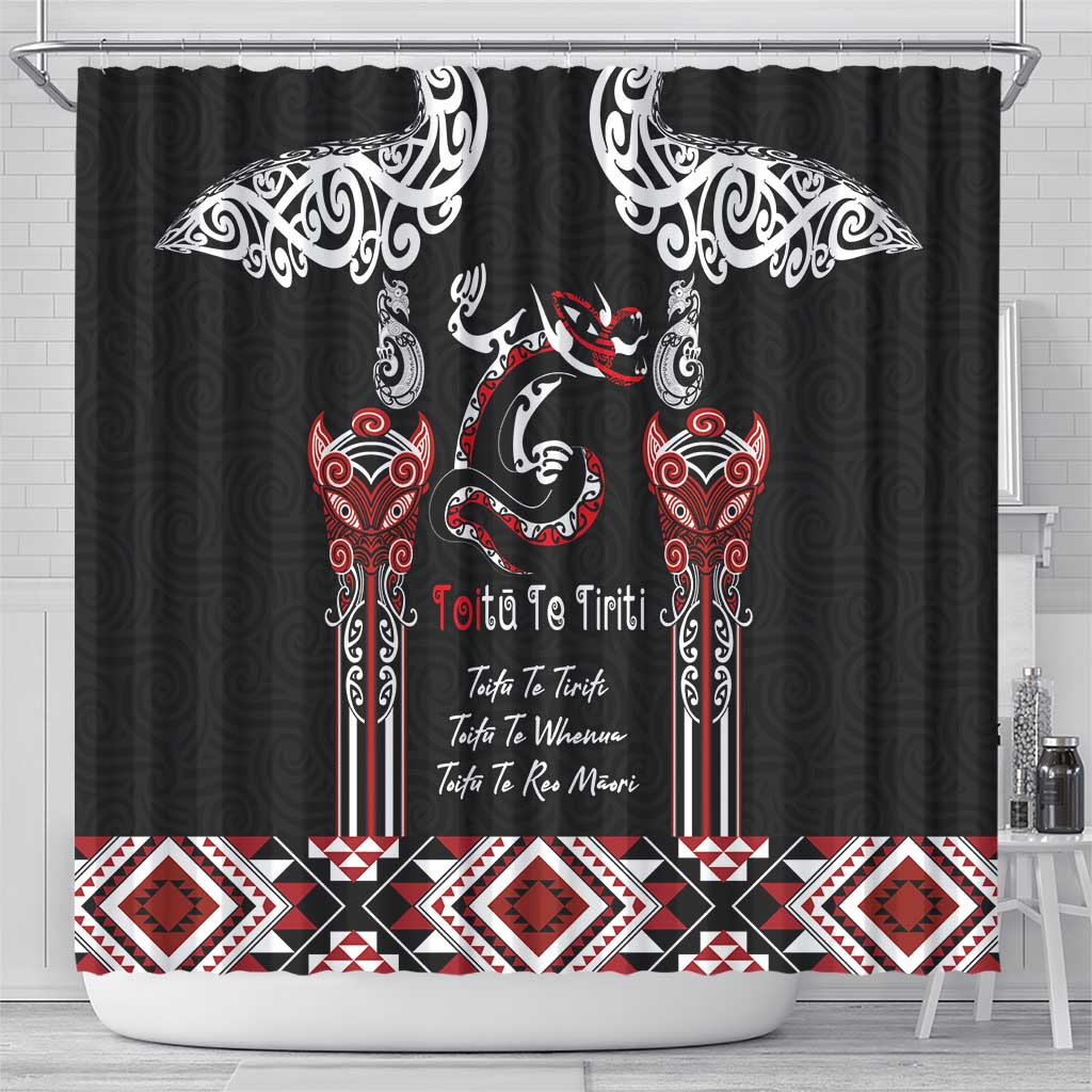 Aotearoa Toitu Te Tiriti-Maori Taniwha Shower Curtain Toitu Te Whenua Toitu Te Reo Maori LT03 - Polynesian Pride