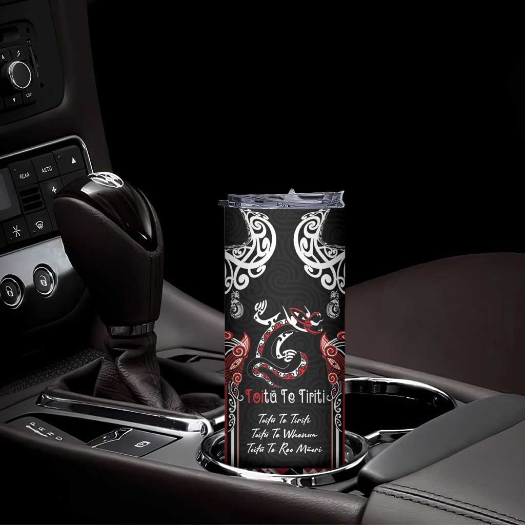 Aotearoa Toitu Te Tiriti-Maori Taniwha Skinny Tumbler Toitu Te Whenua Toitu Te Reo Maori LT03 - Polynesian Pride
