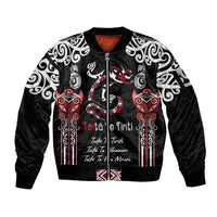 Aotearoa Toitu Te Tiriti-Maori Taniwha Sleeve Zip Bomber Jacket Toitu Te Whenua Toitu Te Reo Maori LT03 Unisex Black - Polynesian Pride