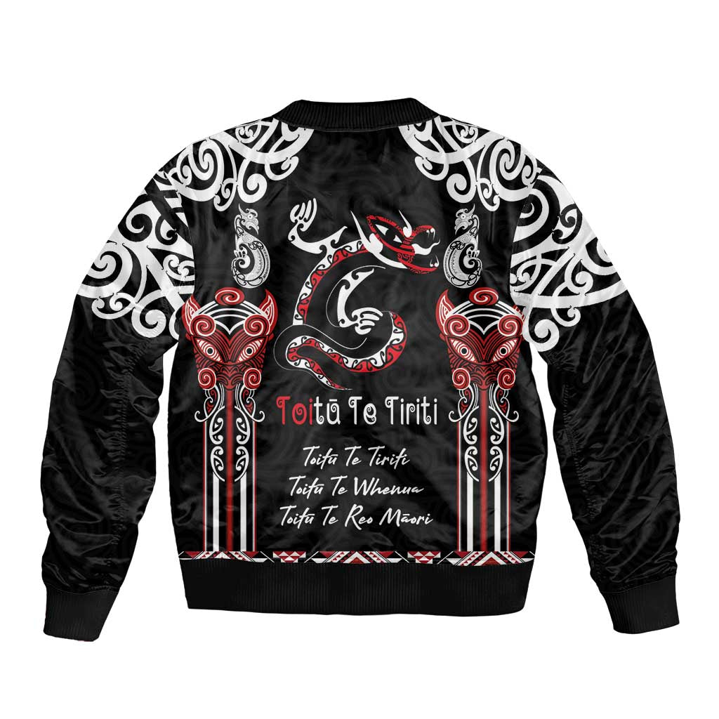 Aotearoa Toitu Te Tiriti-Maori Taniwha Sleeve Zip Bomber Jacket Toitu Te Whenua Toitu Te Reo Maori LT03 - Polynesian Pride
