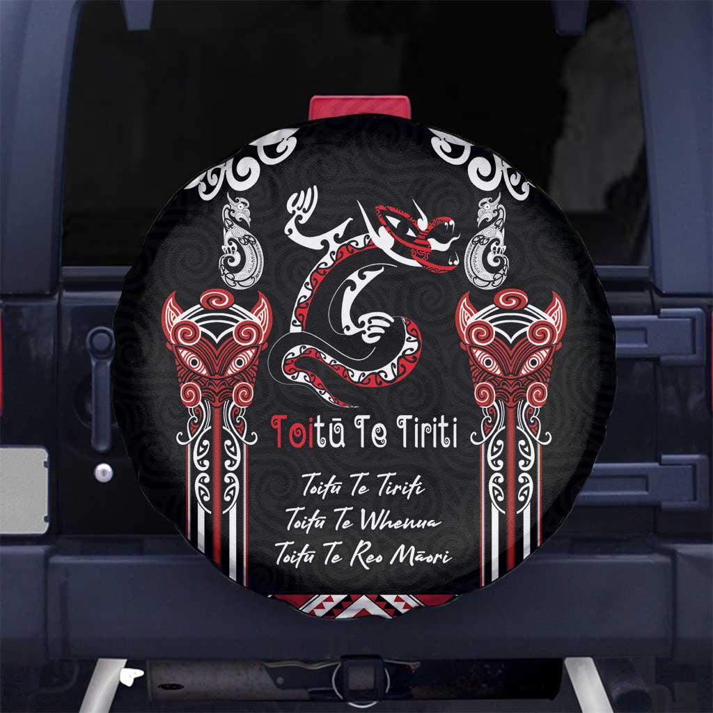 Aotearoa Toitu Te Tiriti-Maori Taniwha Spare Tire Cover Toitu Te Whenua Toitu Te Reo Maori LT03 No hole Black - Polynesian Pride