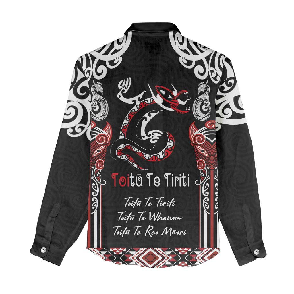 Aotearoa Toitu Te Tiriti-Maori Taniwha Women Casual Shirt Toitu Te Whenua Toitu Te Reo Maori LT03 - Polynesian Pride