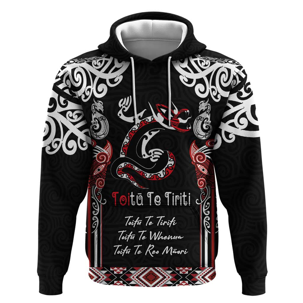 Aotearoa Toitu Te Tiriti-Maori Taniwha Zip Hoodie Toitu Te Whenua Toitu Te Reo Maori LT03 Pullover Hoodie Black - Polynesian Pride