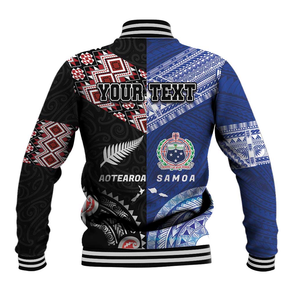Personalised Aotearoa and Samoa Together Baseball Jacket Tatau Art Tattoos-Taniko and Tukutuku with Maori Pattern