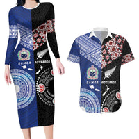 Personalised Aotearoa and Samoa Together Couples Matching Long Sleeve Bodycon Dress and Hawaiian Shirt Tatau Art Tattoos-Taniko and Tukutuku with Maori Pattern