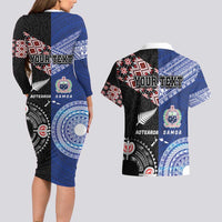 Personalised Aotearoa and Samoa Together Couples Matching Long Sleeve Bodycon Dress and Hawaiian Shirt Tatau Art Tattoos-Taniko and Tukutuku with Maori Pattern
