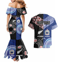 Personalised Aotearoa and Samoa Together Couples Matching Mermaid Dress and Hawaiian Shirt Tatau Art Tattoos-Taniko and Tukutuku with Maori Pattern
