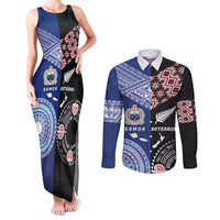 Personalised Aotearoa and Samoa Together Couples Matching Tank Maxi Dress and Long Sleeve Button Shirt Tatau Art Tattoos-Taniko and Tukutuku with Maori Pattern
