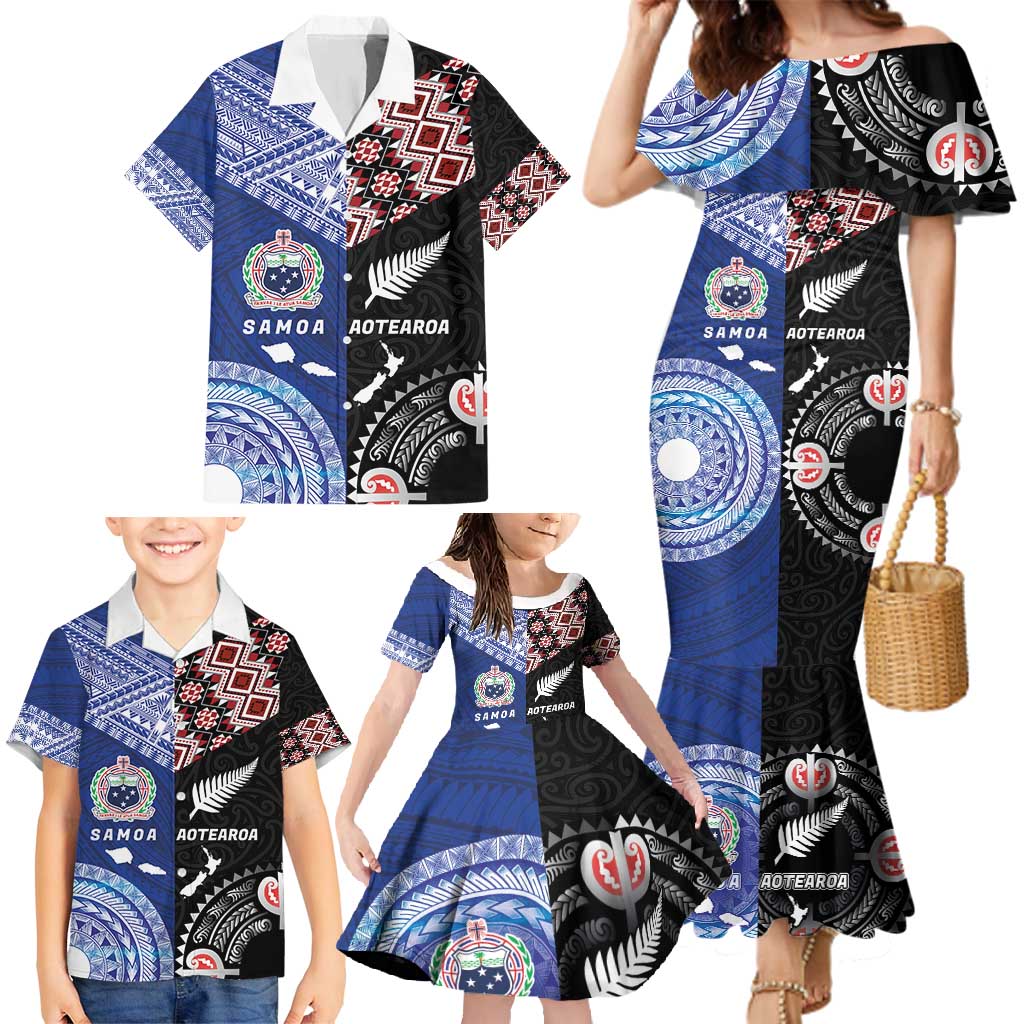 Personalised Aotearoa and Samoa Together Family Matching Mermaid Dress and Hawaiian Shirt Tatau Art Tattoos-Taniko and Tukutuku with Maori Pattern LT03 - Polynesian Pride