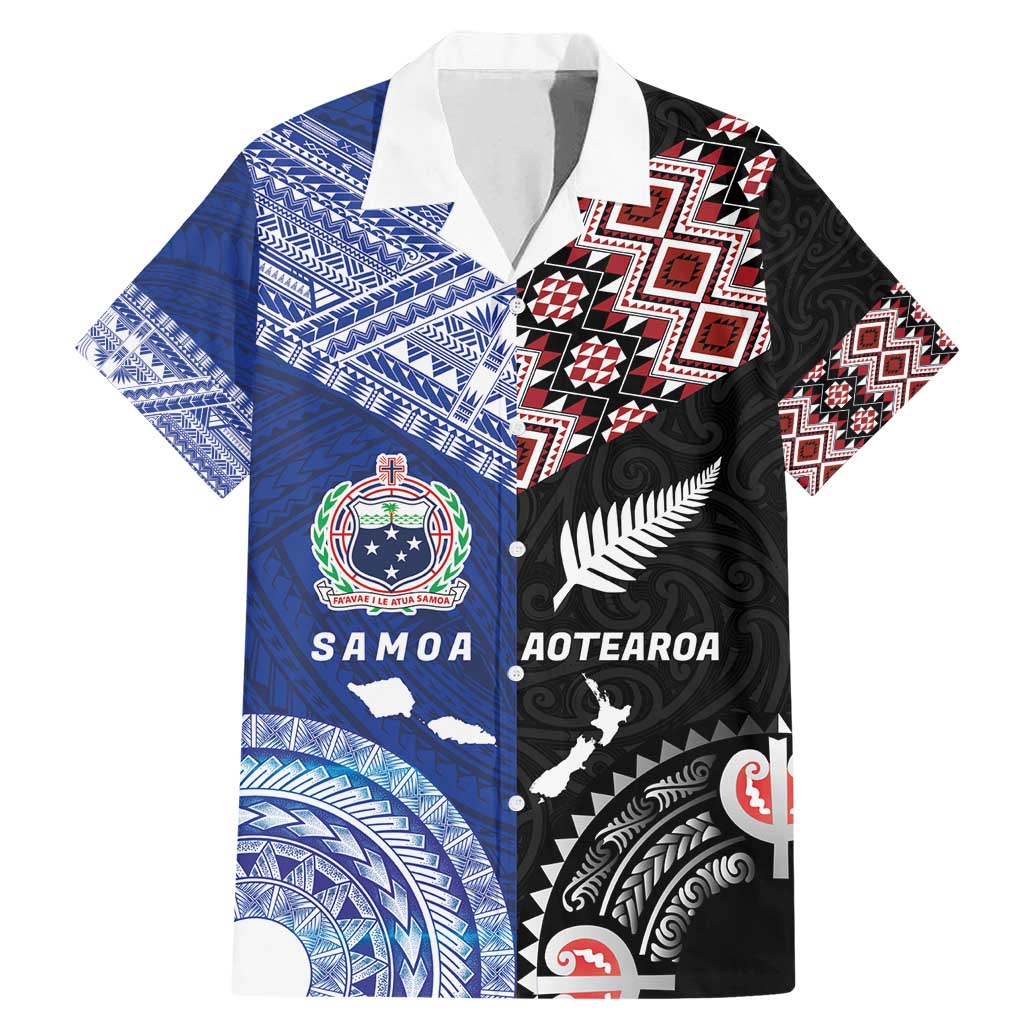 Personalised Aotearoa and Samoa Together Family Matching Mermaid Dress and Hawaiian Shirt Tatau Art Tattoos-Taniko and Tukutuku with Maori Pattern LT03 Dad's Shirt - Short Sleeve Black - Polynesian Pride