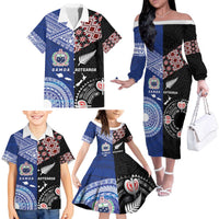Personalised Aotearoa and Samoa Together Family Matching Off The Shoulder Long Sleeve Dress and Hawaiian Shirt Tatau Art Tattoos-Taniko and Tukutuku with Maori Pattern LT03 - Polynesian Pride