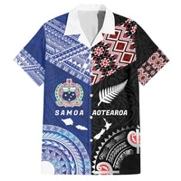 Personalised Aotearoa and Samoa Together Family Matching Off Shoulder Maxi Dress and Hawaiian Shirt Tatau Art Tattoos-Taniko and Tukutuku with Maori Pattern LT03 Dad's Shirt - Short Sleeve Black - Polynesian Pride