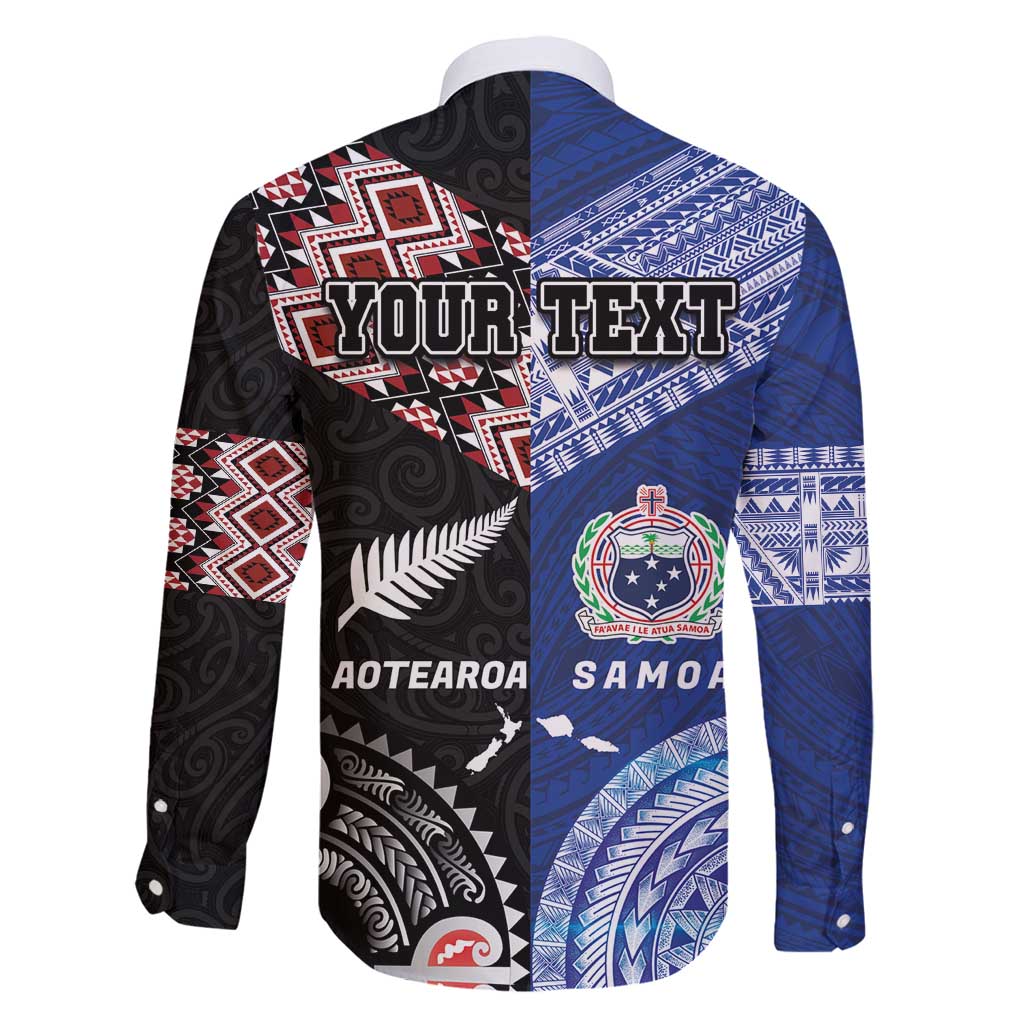 Personalised Aotearoa and Samoa Together Family Matching Off Shoulder Short Dress and Hawaiian Shirt Tatau Art Tattoos-Taniko and Tukutuku with Maori Pattern LT03 - Polynesian Pride