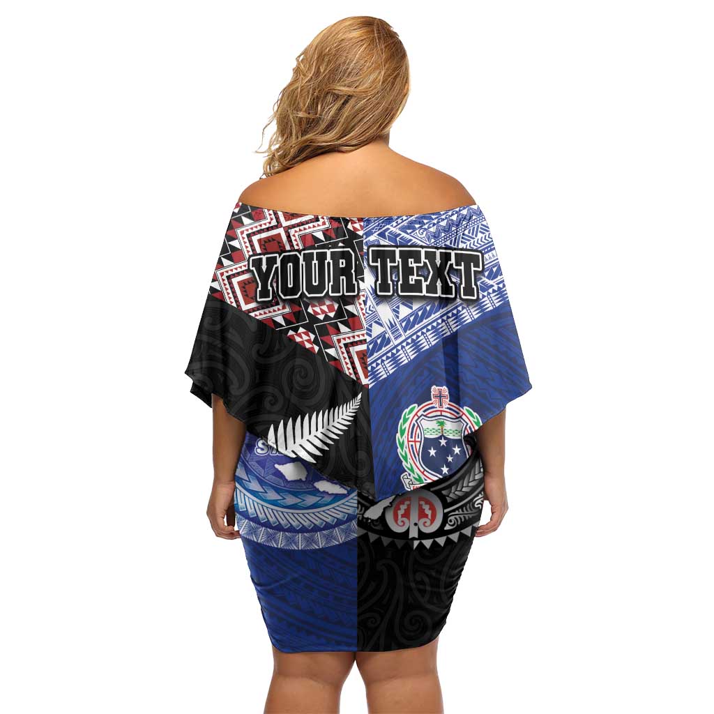 Personalised Aotearoa and Samoa Together Family Matching Off Shoulder Short Dress and Hawaiian Shirt Tatau Art Tattoos-Taniko and Tukutuku with Maori Pattern LT03 - Polynesian Pride