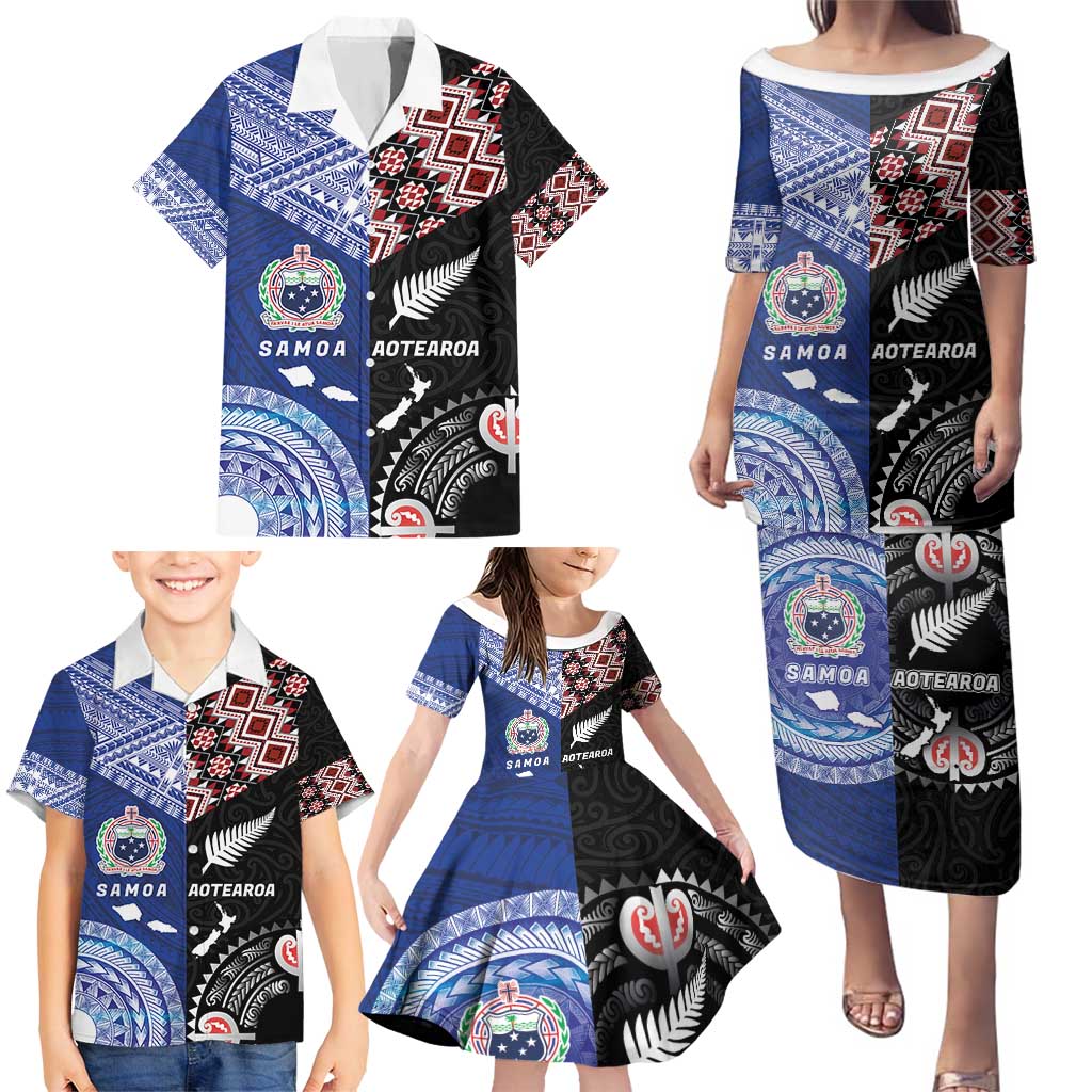 Personalised Aotearoa and Samoa Together Family Matching Puletasi and Hawaiian Shirt Tatau Art Tattoos-Taniko and Tukutuku with Maori Pattern LT03 - Polynesian Pride