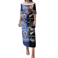 Personalised Aotearoa and Samoa Together Family Matching Puletasi and Hawaiian Shirt Tatau Art Tattoos-Taniko and Tukutuku with Maori Pattern LT03 Mom's Dress Black - Polynesian Pride