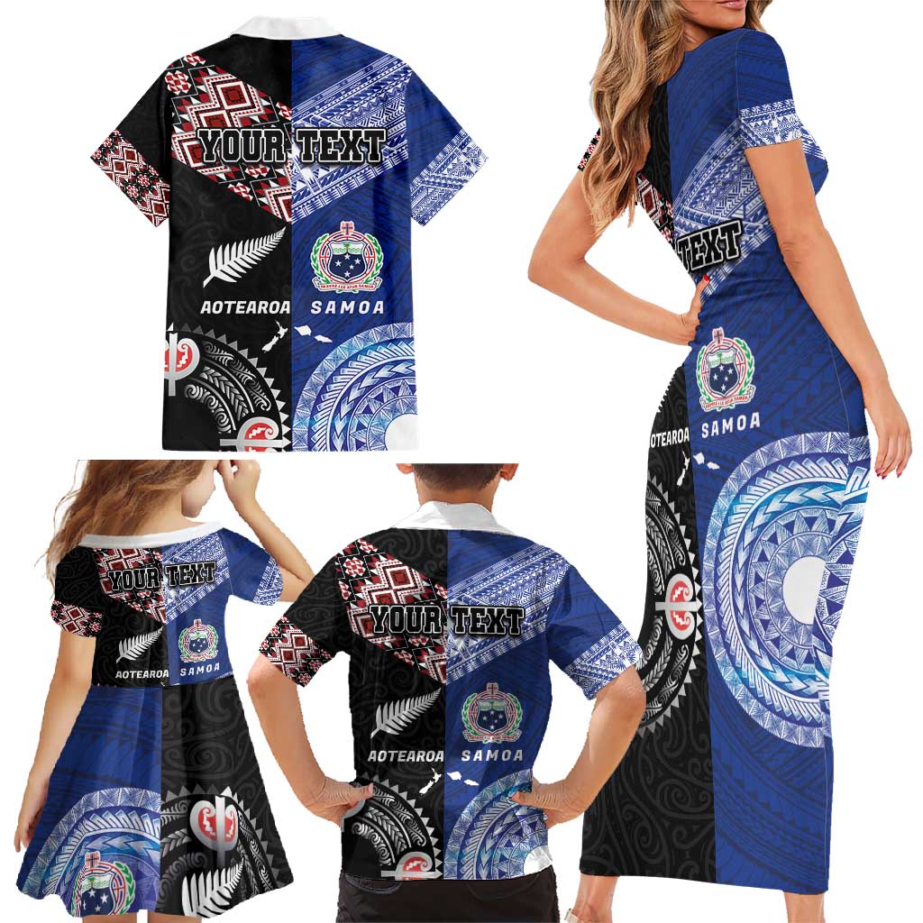 Personalised Aotearoa and Samoa Together Family Matching Short Sleeve Bodycon Dress and Hawaiian Shirt Tatau Art Tattoos-Taniko and Tukutuku with Maori Pattern LT03 - Polynesian Pride