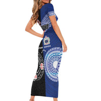 Personalised Aotearoa and Samoa Together Family Matching Short Sleeve Bodycon Dress and Hawaiian Shirt Tatau Art Tattoos-Taniko and Tukutuku with Maori Pattern LT03 - Polynesian Pride