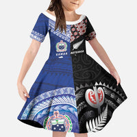 Personalised Aotearoa and Samoa Together Family Matching Summer Maxi Dress and Hawaiian Shirt Tatau Art Tattoos-Taniko and Tukutuku with Maori Pattern LT03 Daughter's Dress Black - Polynesian Pride