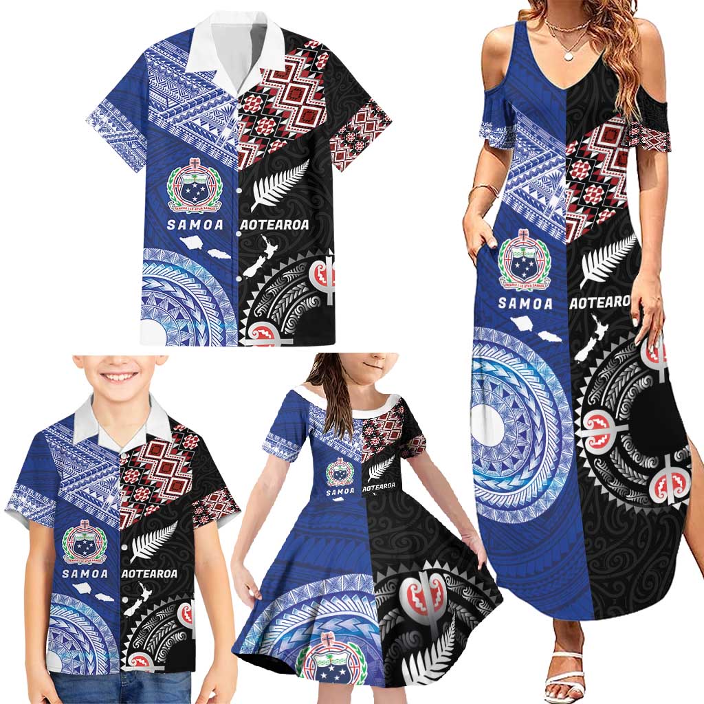 Personalised Aotearoa and Samoa Together Family Matching Summer Maxi Dress and Hawaiian Shirt Tatau Art Tattoos-Taniko and Tukutuku with Maori Pattern LT03 - Polynesian Pride
