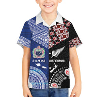 Personalised Aotearoa and Samoa Together Family Matching Summer Maxi Dress and Hawaiian Shirt Tatau Art Tattoos-Taniko and Tukutuku with Maori Pattern LT03 Son's Shirt Black - Polynesian Pride