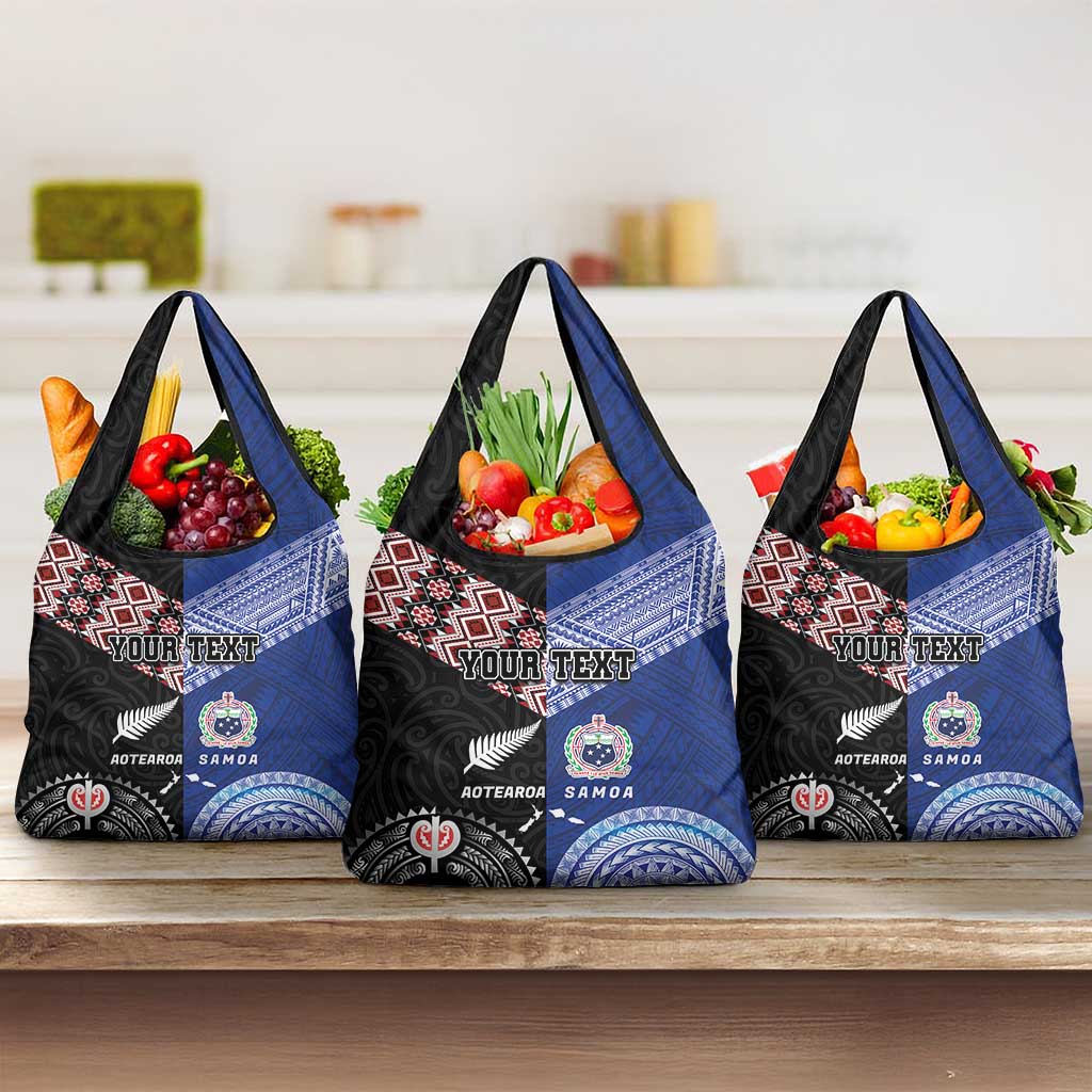 Personalised Aotearoa and Samoa Together Grocery Bag Tatau Art Tattoos-Taniko and Tukutuku with Maori Pattern
