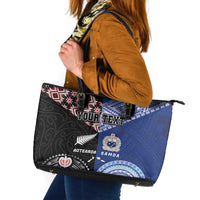 Personalised Aotearoa and Samoa Together Leather Tote Bag Tatau Art Tattoos-Taniko and Tukutuku with Maori Pattern