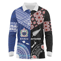 Personalised Aotearoa and Samoa Together Long Sleeve Polo Shirt Tatau Art Tattoos-Taniko and Tukutuku with Maori Pattern