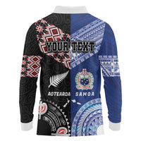 Personalised Aotearoa and Samoa Together Long Sleeve Polo Shirt Tatau Art Tattoos-Taniko and Tukutuku with Maori Pattern