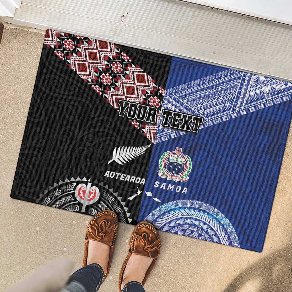 Personalised Aotearoa and Samoa Together Rubber Doormat Tatau Art Tattoos-Taniko and Tukutuku with Maori Pattern