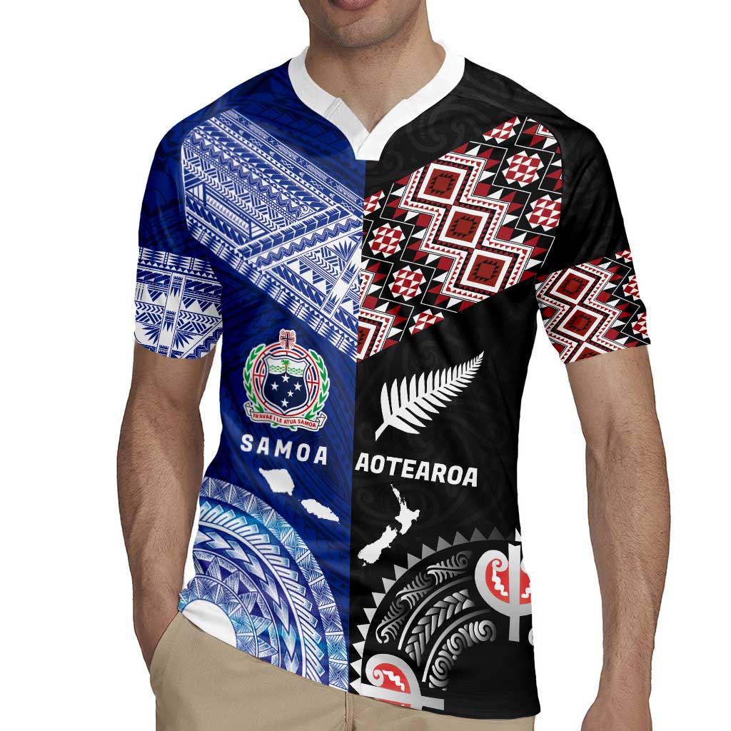 Personalised Aotearoa and Samoa Together Rugby Jersey Tatau Art Tattoos-Taniko and Tukutuku with Maori Pattern