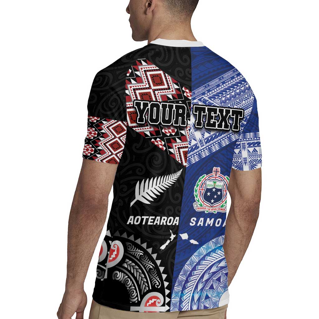 Personalised Aotearoa and Samoa Together Rugby Jersey Tatau Art Tattoos-Taniko and Tukutuku with Maori Pattern