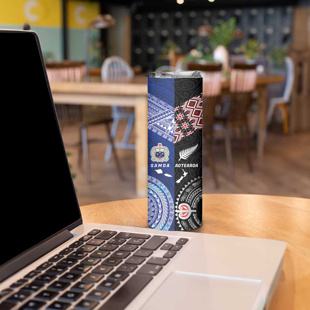 Personalised Aotearoa and Samoa Together Skinny Tumbler Tatau Art Tattoos-Taniko and Tukutuku with Maori Pattern